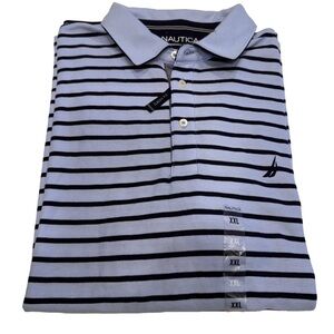 Nautica Performance Deck Polo Golf Shirt Classic Fit Blue Striped Sz XXL NWT